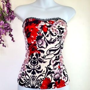 White House Black Market sexy corset 2 animal print floral lace trim
